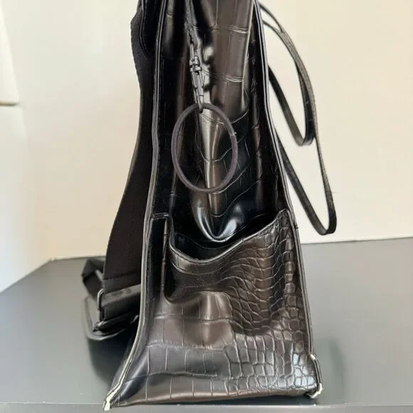 BEIS Large Work Tote Black Crocodile 14.5” x 11” Vegan Leather Zip Closure - Picture 7 of 15